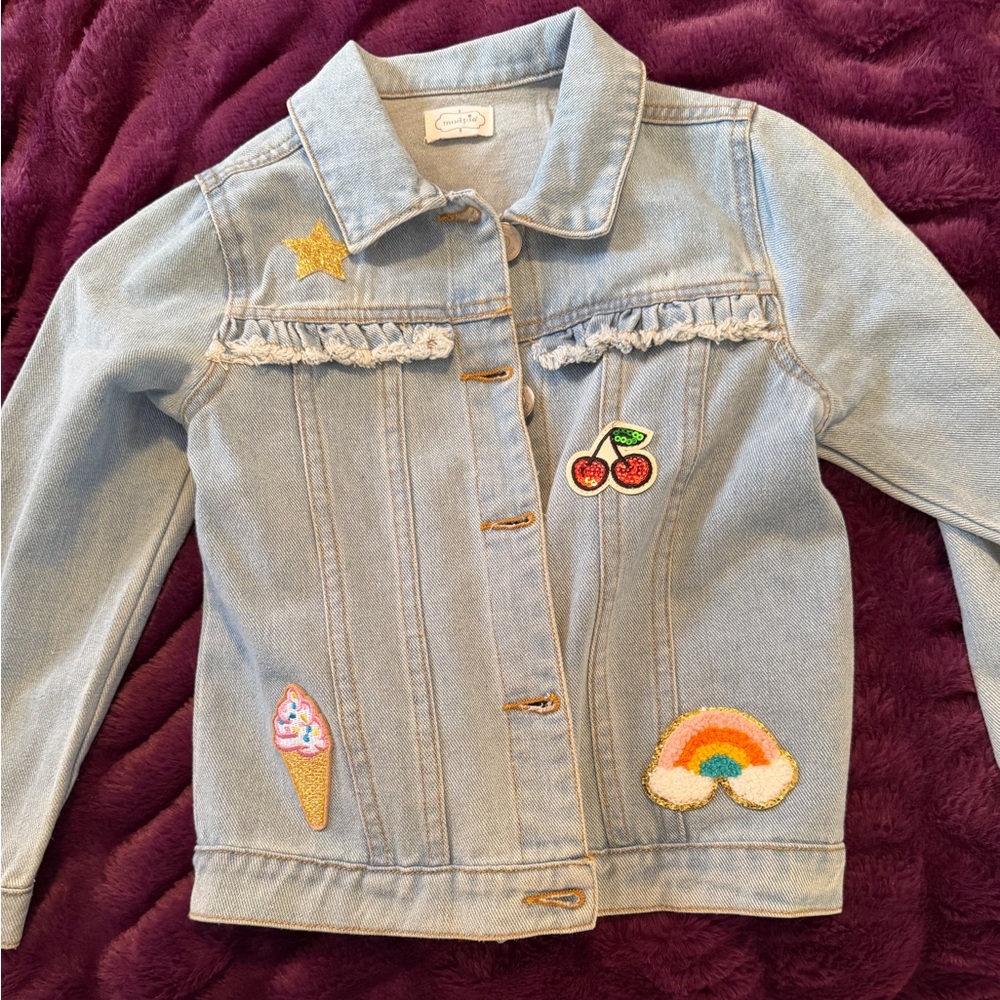 Mud Pie Light Blue Denim Jacket with Colorful Patches